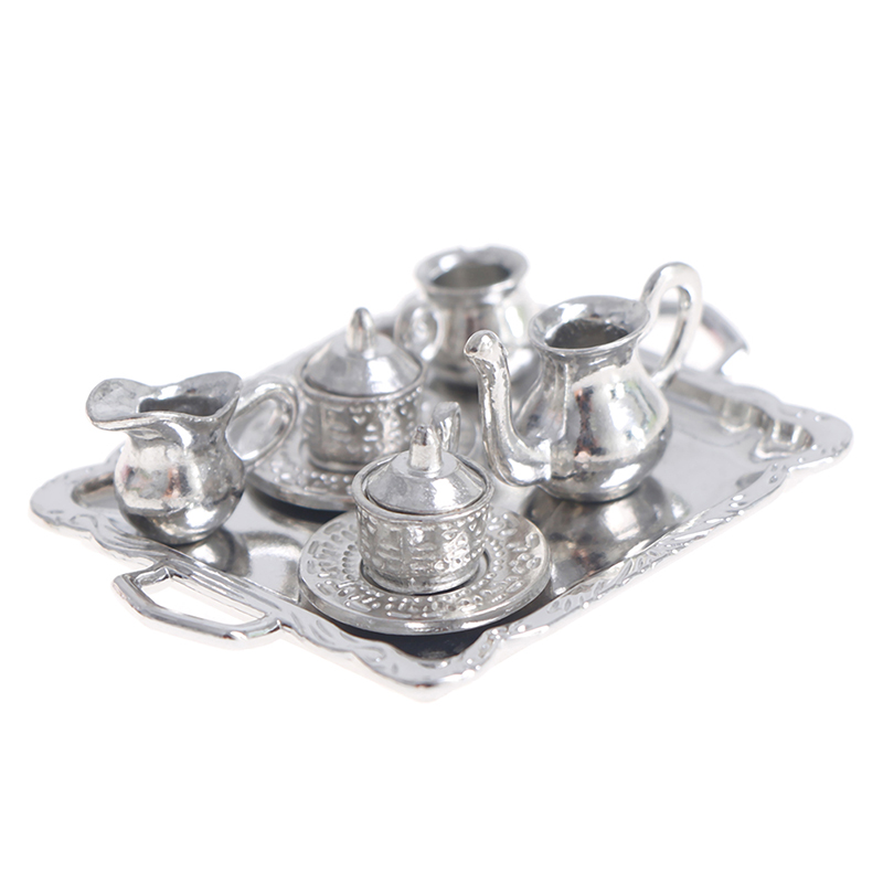 Coffee Tea And Sugar Set - 10 stks/set 1/12 Poppenhuis Miniatuur Zilveren
