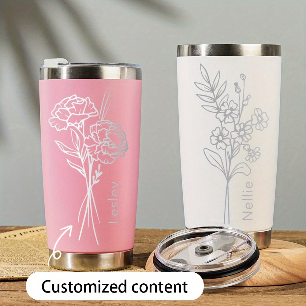 Coffee Tea Name - Gepersonaliseerde rozenbottel met naam, geboortebloem, 20oz