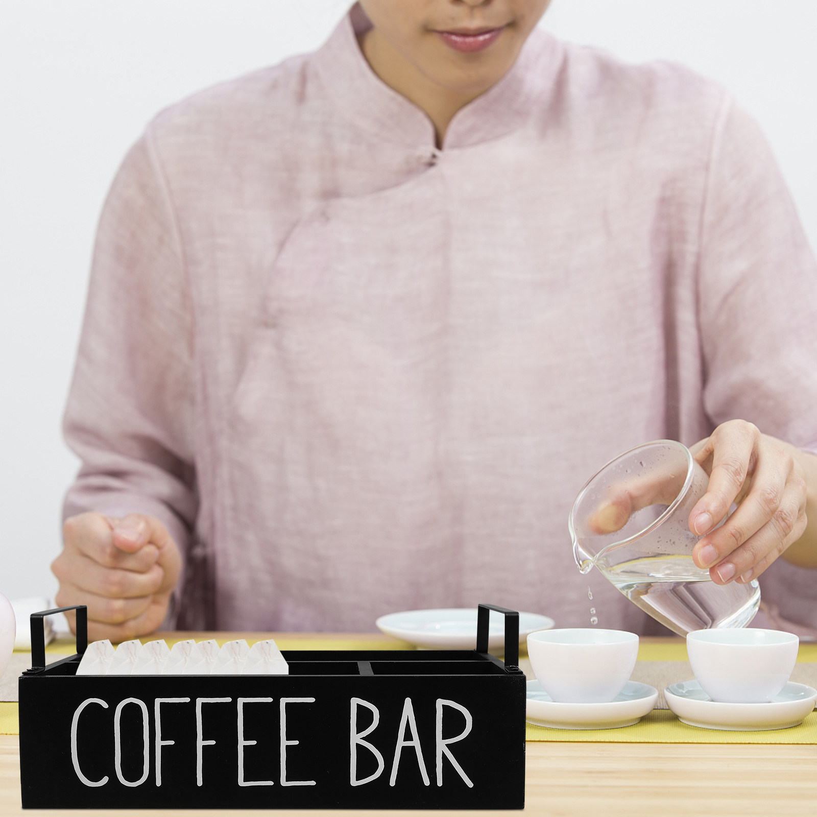 Coffee Tea Sugar - Houten theezakjesorganizer met meerdere vakken, koffie-
